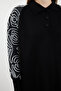 Polo Collar Patterned Black Knitwear Dress with Sleeves - TCTAW24EB00129 - 4