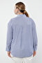 Navy Blue White Striped Stone Embroidered Double Collar Pocket Large Size Shirt Tbbaw25Ax00010 - 5
