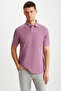 LAPORTE Men's Slim Fit Plum Polo Collar Textured T-shirt - 3