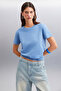 Samantha women's 100% organic cotton comfort fit long back basic knitted indigo t-shirt - 3