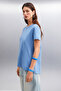 Samantha women's 100% organic cotton comfort fit long back basic knitted indigo t-shirt - 5