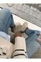 BEIGE COLOR THICK SOLE FEATHER ANKLE BOOTS - 3