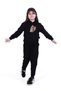 Cute Cat Printed Unisex Kids Kangaroo Pocket Hooded Black Tracksuit Set - 2