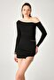 Black Glitter Asymmetrical Collar Long Sleeve Blouse - 4