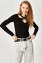 Charcoal Black Long Sleeve Blouse with Drop Cut Detail - 3
