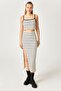 Ecru Striped Cotton Strappy Crop Skirt Set - 2