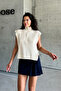 Women's Ecru Stand Collar Half Zipper Knitwear Sweater