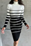 Women's Black and White Striped Long Tirko Dress