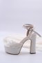 İsabella Platform Heeled Bead Detailed Pearl White Women's Shoes - 3