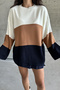 Women's Ecru Double Color Crew Neck Knitwear Sweater