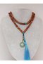 Tibetan Style Handmade Mala Necklace with Rudraksha Seeds and Blue Tassels with Eye Attachment - 3