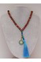 Tibetan Style Handmade Mala Necklace with Rudraksha Seeds and Blue Tassels with Eye Attachment - 2