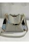 Women's Soft Leather 3-Compartment Handbag, Shoulder Bag with Scarf and Chain Accessories - 3