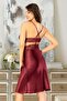 Satin Lace Detailed Nightgown Dressing Gown Double Set 2617 Midi Size Claret Red - 3