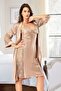 Satin Lace Detailed Nightgown Dressing Gown Double Set 2614 Midi Size Mink