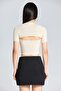 2560 Short Sleeve Beige Blouse with Bolero - 3