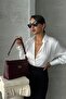 Genuine Leather Handbag and Crossbody Bag Oxnova Model Burgundy Color - 6