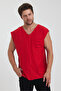 V-Neck Dirty Cut Detailed Pocketed Zero Sleeve T-Shirt Comfortable Cut - 5