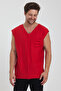 V-Neck Dirty Cut Detailed Pocketed Zero Sleeve T-Shirt Comfortable Cut