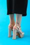 Jasmine Women's Platform Heeled Shoes Beige Satin - 4