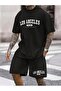 Los Angeles Black T-Shirt Black Shorts - Shorts T-Shirt Bottom Top Set Printed Crew Neck