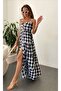 Strappy Front Full Button Plaid Women's Dress - 6
