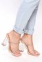 Lady Nude Skin Beige Transparent Crystal Stone 10cm Square Heeled Wedding Engagement Evening Dress Shoes Sandals Slippers - 3