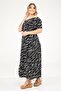 Large Size Women's Long Dress with Elastic Collar and Frilly Hem and Zebra Pattern - Black - 4