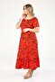 Long Dress with Elastic Collar and Frilly Hem-red - 2