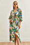 Women's Stone Palm Double Breasted Collar Elastic Waist Slit Woven Dress Elb-19002241 - 5