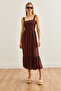 Brown Viscose Midi Dress with Straps and Guipes ELB- 19002102 - 2