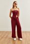 Women's Burgundy Top Strapless Asymmetrical Blouse Bottom Palazzo Trousers Set Tkm-19000299 - 6
