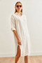 Women's White Side Oval Slit Muslin Shirt Dress Elb- 19002243 - 4