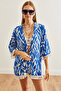 Women's Zebra Blue Tasseled Loose Knitted Kimono Kmn-00000056 - 2