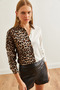 Women's Ecru Stone Leopard Block Woven Viscose Shirt Gml- 19001231