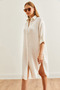 Women's White Side Oval Slit Muslin Shirt Dress Elb- 19002243 - 7