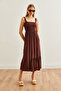 Brown Viscose Midi Dress with Straps and Guipes ELB- 19002102 - 3