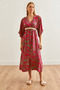 Women's Fuchsia Green Double Breasted Collar Elastic Waist Slit Woven Dress Elb-19002241 - 5