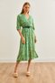 Women's Green Double Breasted Neckline Elastic Waist Slit Woven Dress Elb- 19002239 - 3