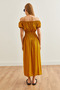 Women's Polka Dot Mustard Madonna Collar Waist Belted Midi Woven Viscose Dress Elb-19002240 - 6