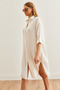 Women's White Side Oval Slit Muslin Shirt Dress Elb- 19002243 - 6