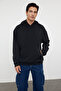 Siyah Oversize/Geniş Kesim Kapüşonlu İçi Polar/Sıcak Tutan Sweatshirt TMNAW23SW00195 - 2