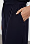Koyu Lacivert Yüksek Bel Wide Leg/Geniş Paça Pilili Dokuma Kumaş Pantolon TWOAW21PL0076 - 8