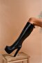 Loli Zippered Black Leather High Heeled Women's Boots - 2