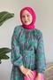 Green Viscose Dress with Buttoned Ethnic Belt - 4