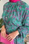 Green Viscose Dress with Buttoned Ethnic Belt - 5