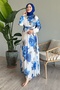 Colorful Flower Pattern Blue Chiffon Dress - 3
