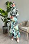 Mixed Stripe Pattern Mint Chiffon Dress - 3