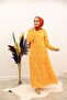 Guipure Detailed Hijab Dress Mustard Yellow - 5
