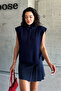 Women's Navy Blue Stand Collar Half Zipper Knitwear Sweater